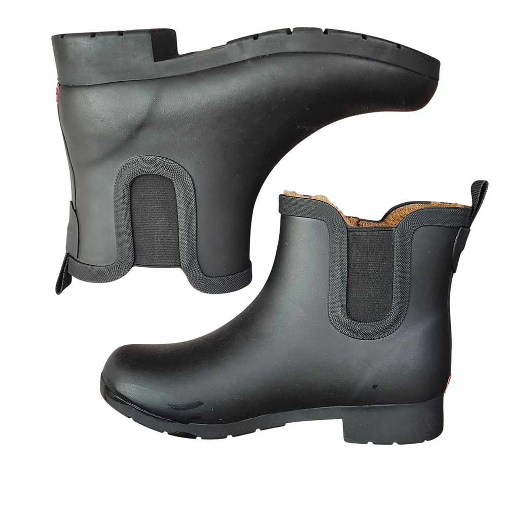 Chooka Elridge Chelsea Black Waterproof Rain Boots Faux Fur Lined Womens 7 EU 38 - Picture 4 of 8